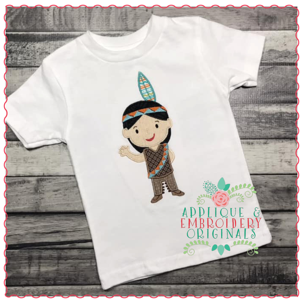 1209 Native American Boy Applique Design Applique & Embroidery Originals