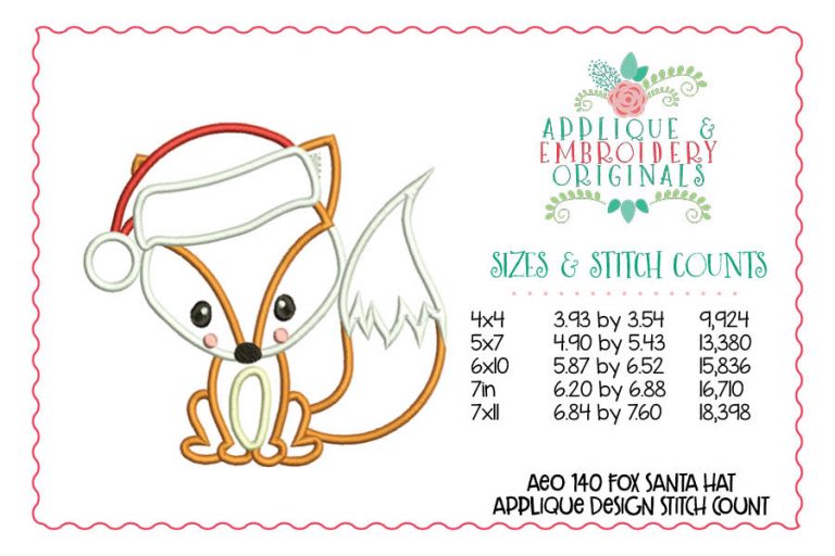 140 Fox Santa Hat Applique Design Applique & Embroidery Originals