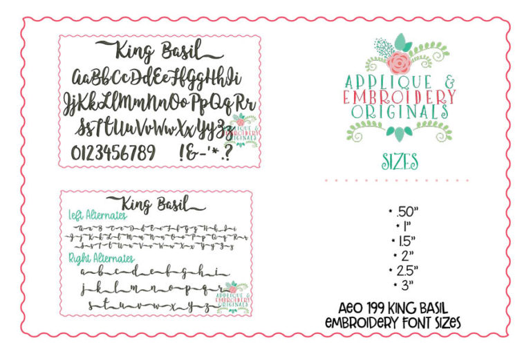199 King Basil with Alternates Embroidery Font Applique & Embroidery