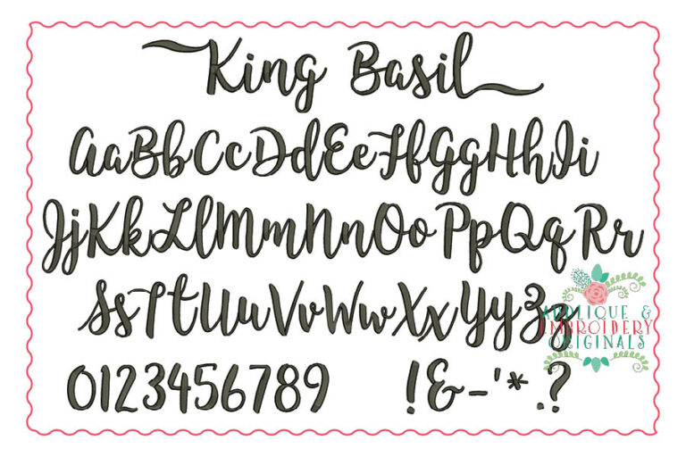 199 King Basil with Alternates Embroidery Font Applique & Embroidery