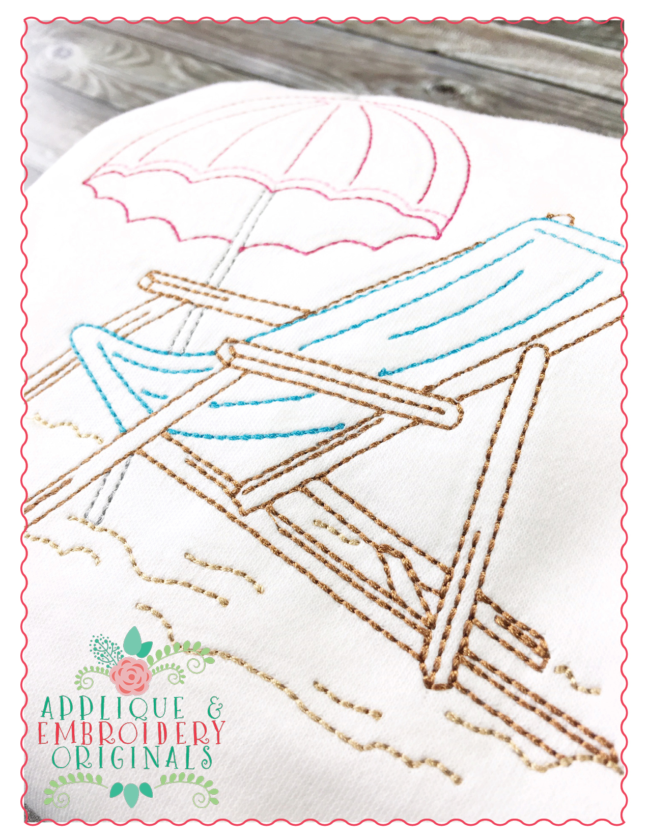284 Vintage Beach Chair Bean Stitch Embroidery Design Applique