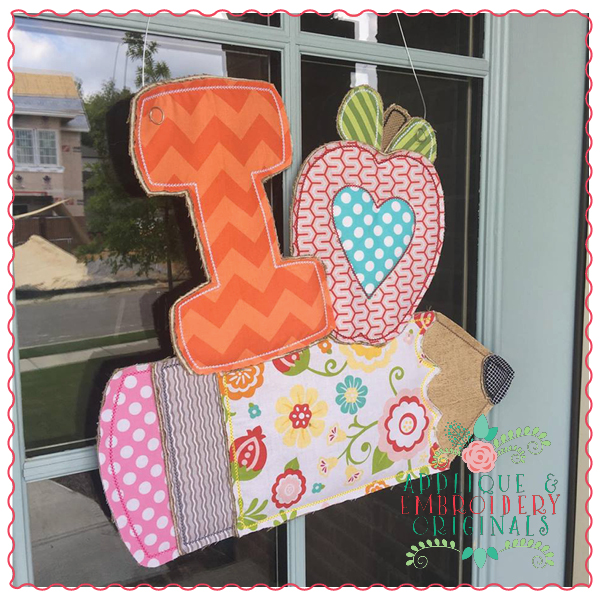 456 I Heart Pencil Door Hanger InTheHoop Applique Design Applique