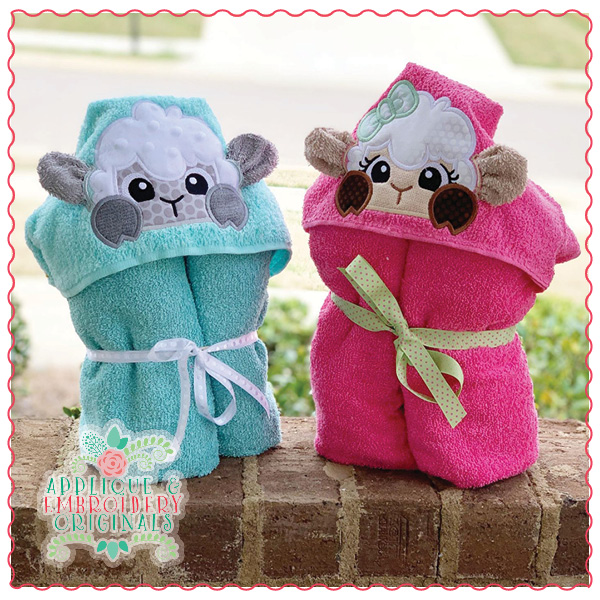 1636 lamb set hooded towel design  applique  embroidery originals 1636 lamb set hooded towel design  applique  embroidery originals