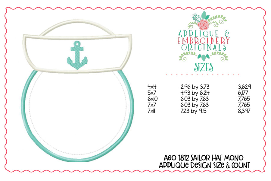 1812 Sailor Hat Monogram Frame Applique Design Applique & Embroidery