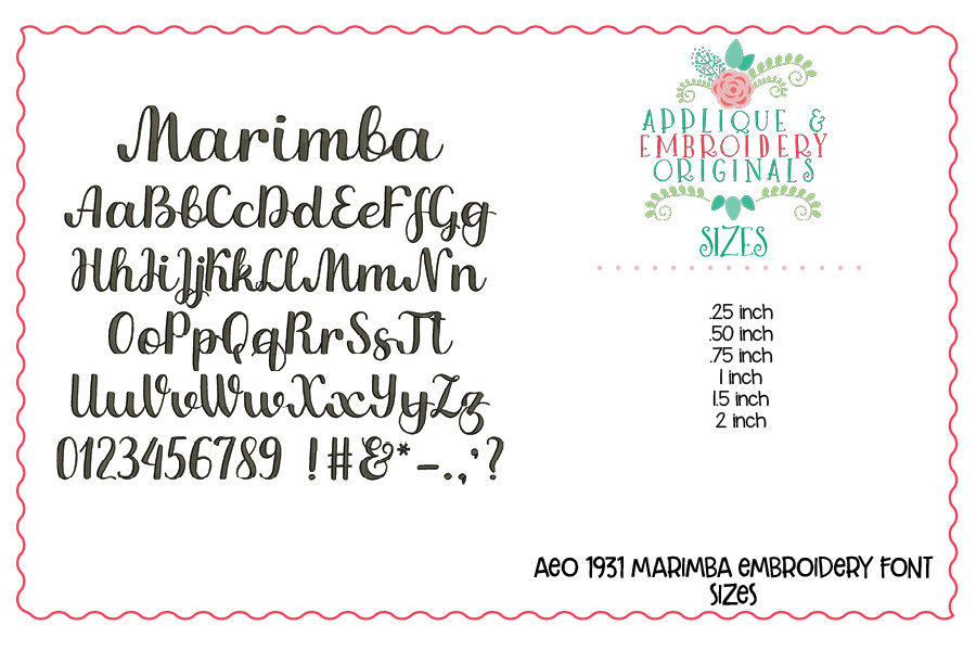 1931 Marimba Embroidery Font Applique & Embroidery Originals