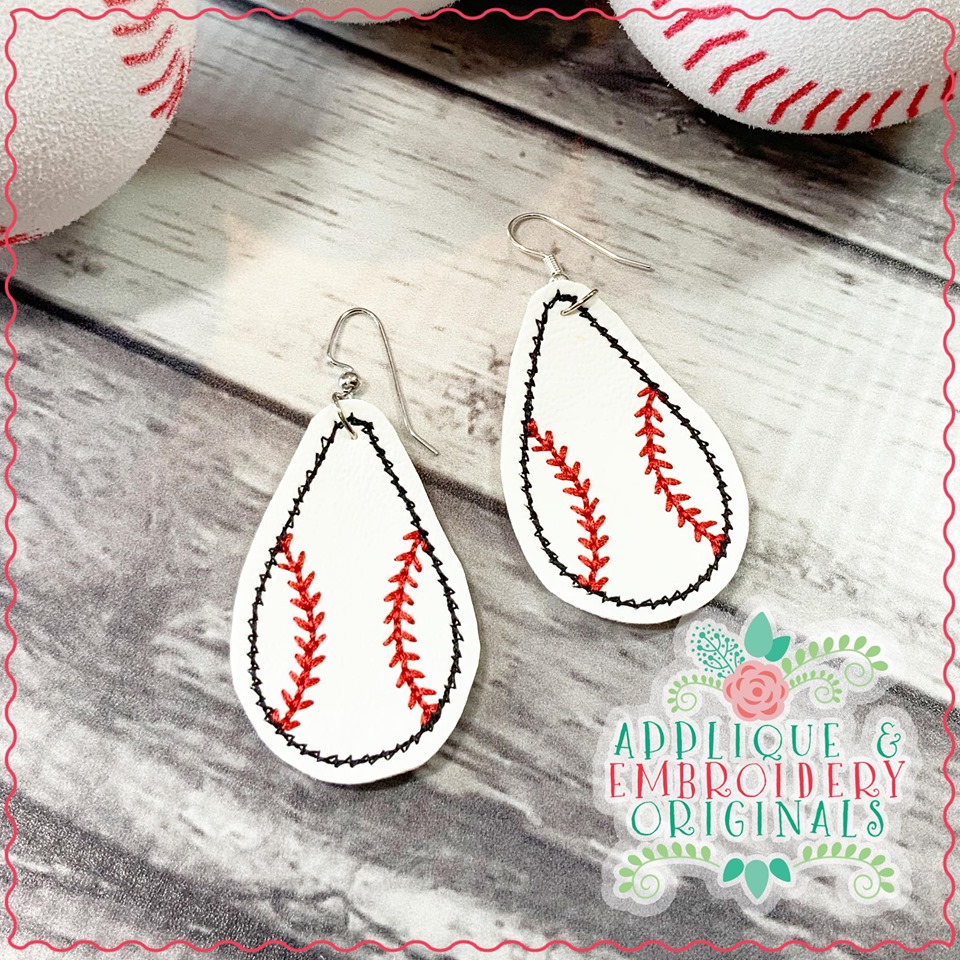 1992 Baseball Teardrop Earrings InTheHoop Design Applique