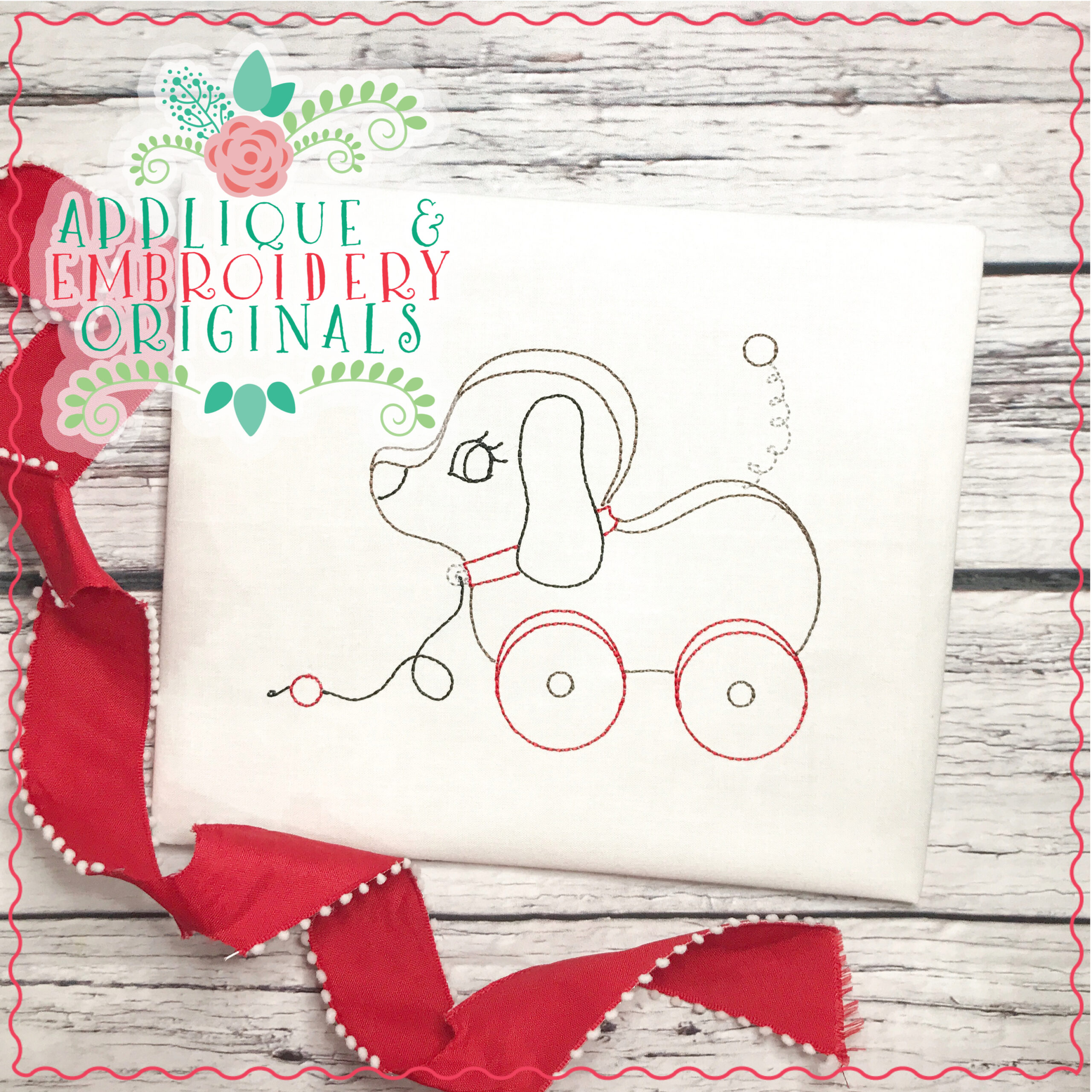 2030 Puppy Pull Toy Embroidery Design Applique & Embroidery Originals