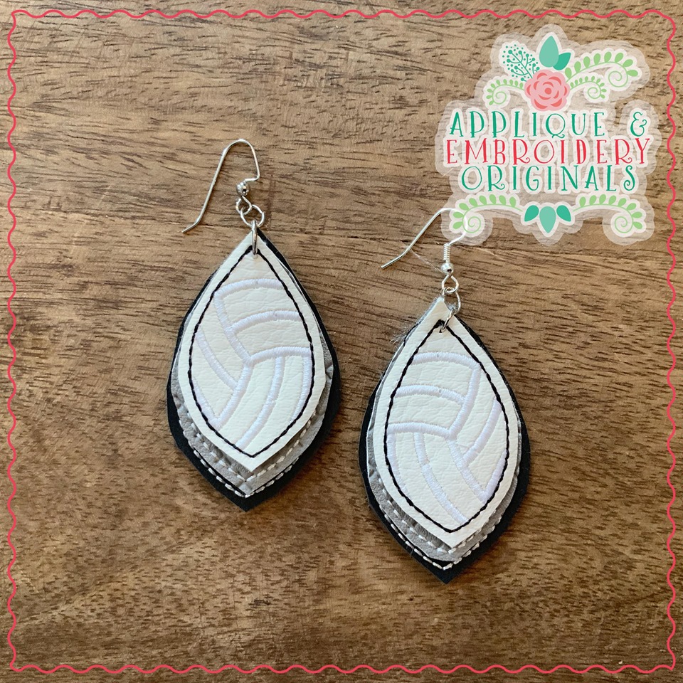 2037 Volleyball Layered Earrings Design Applique & Embroidery Originals
