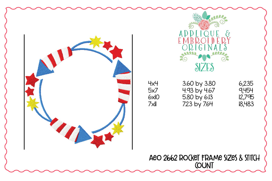 2662 Rocket Frame Applique Design Applique & Embroidery Originals