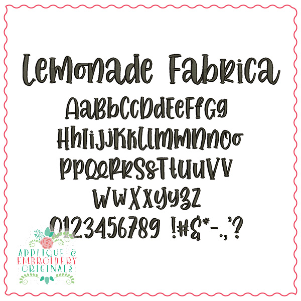 2671 Lemonade Fabrica Embroidery Font Applique & Embroidery Originals