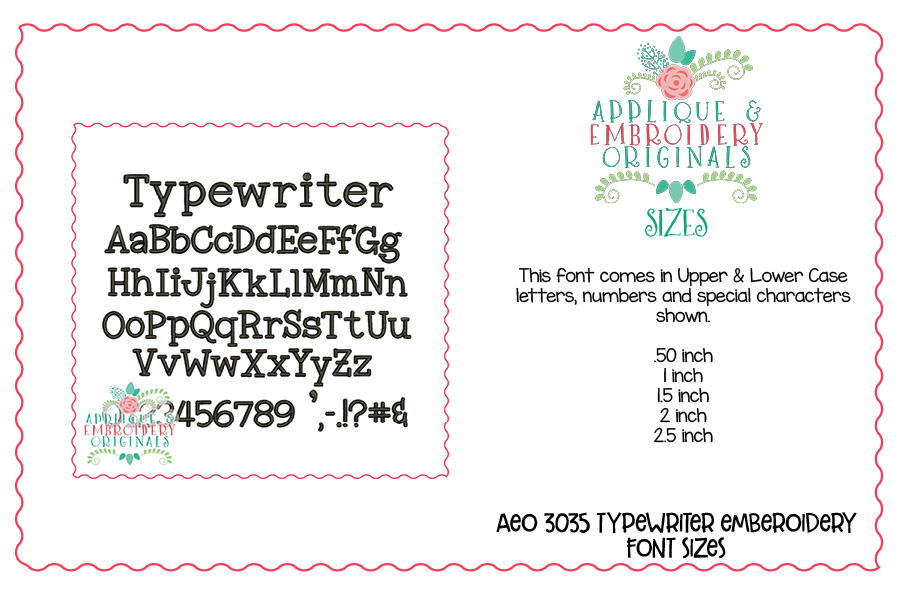 3035 Typewriter Embroidery Font Applique & Embroidery Originals