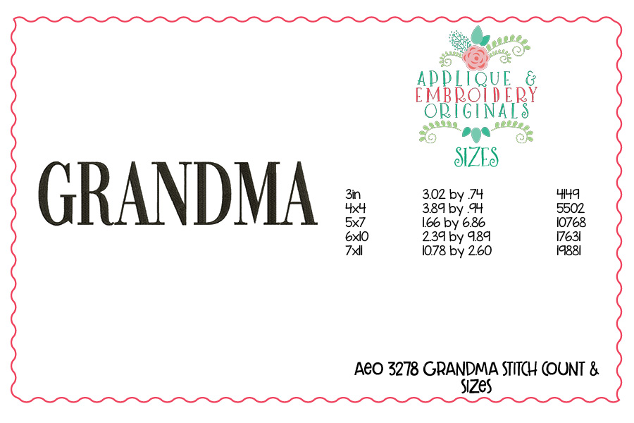 3278 Grandma Embroidery Design Applique & Embroidery Originals