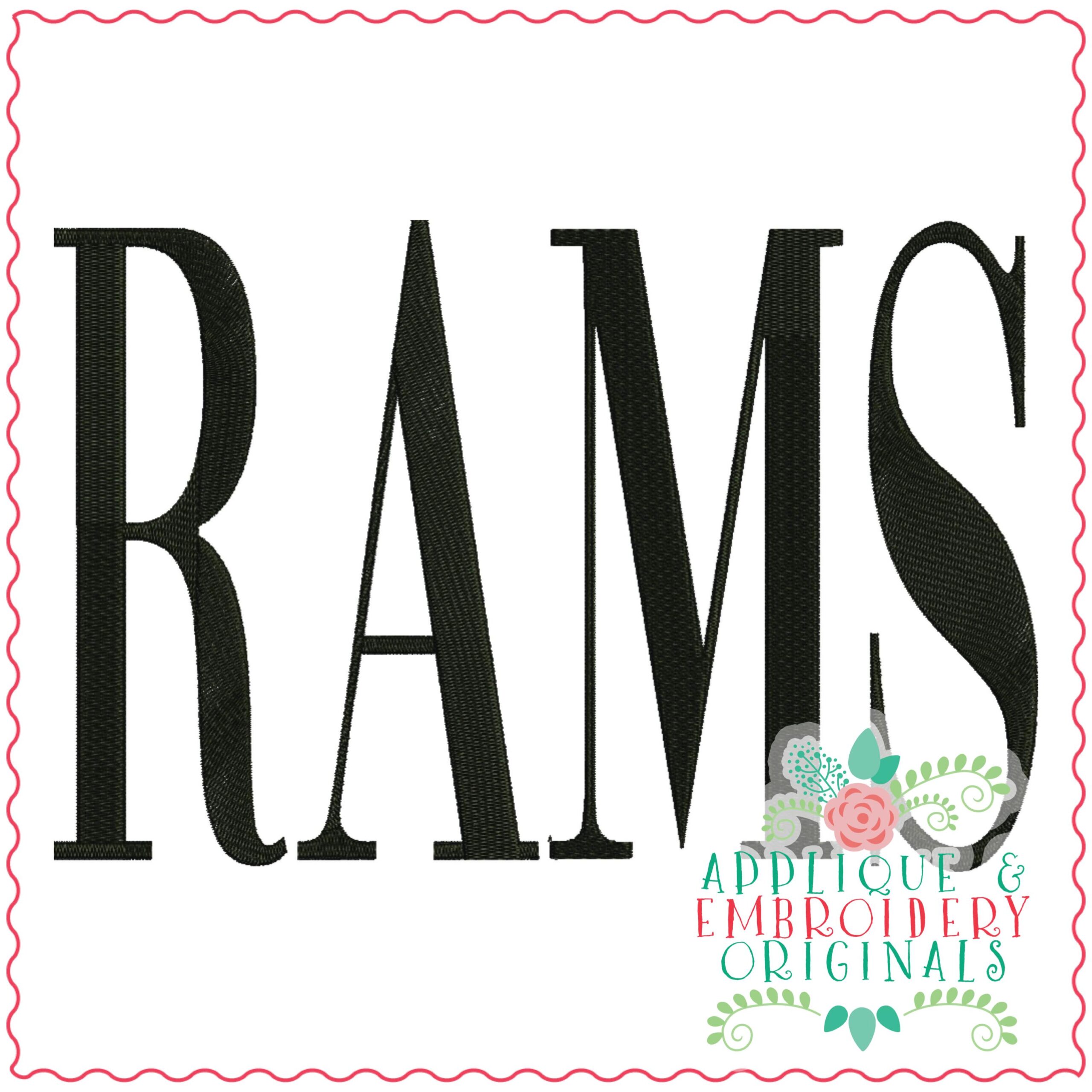 3806 RAMS Word Art Embroidery Design Applique & Embroidery Originals